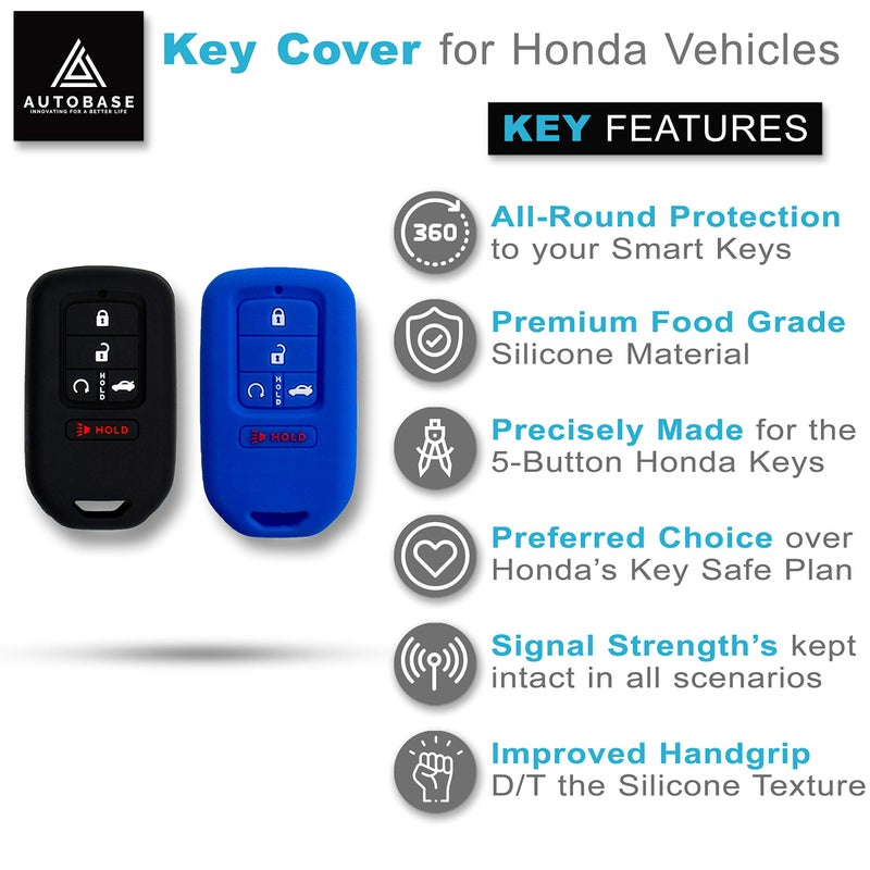 Autobase Silicone Key Fob Cover for Honda Accord Civic CR-V CRV Pilot Passport Insight EX EX-L Touring | Car Accessory | Key Protection Case 2 Pcs (Black & Blue) - Image 4
